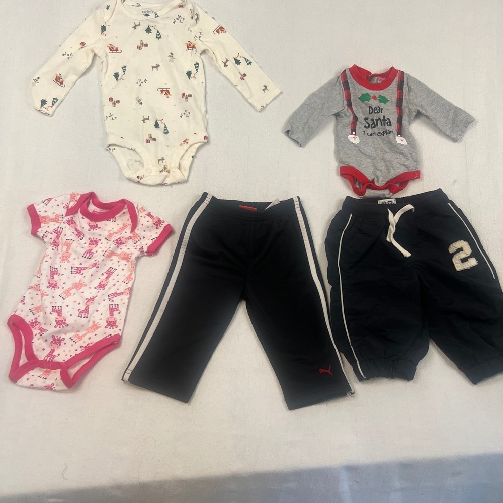 Baby Clothing Lot 5pc Carter's Puma Children's Place 6-9 Months Bodysuits Pants